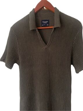 Women Abercrombie & Fitch Olive Ribbed Short-Sleeve Polo